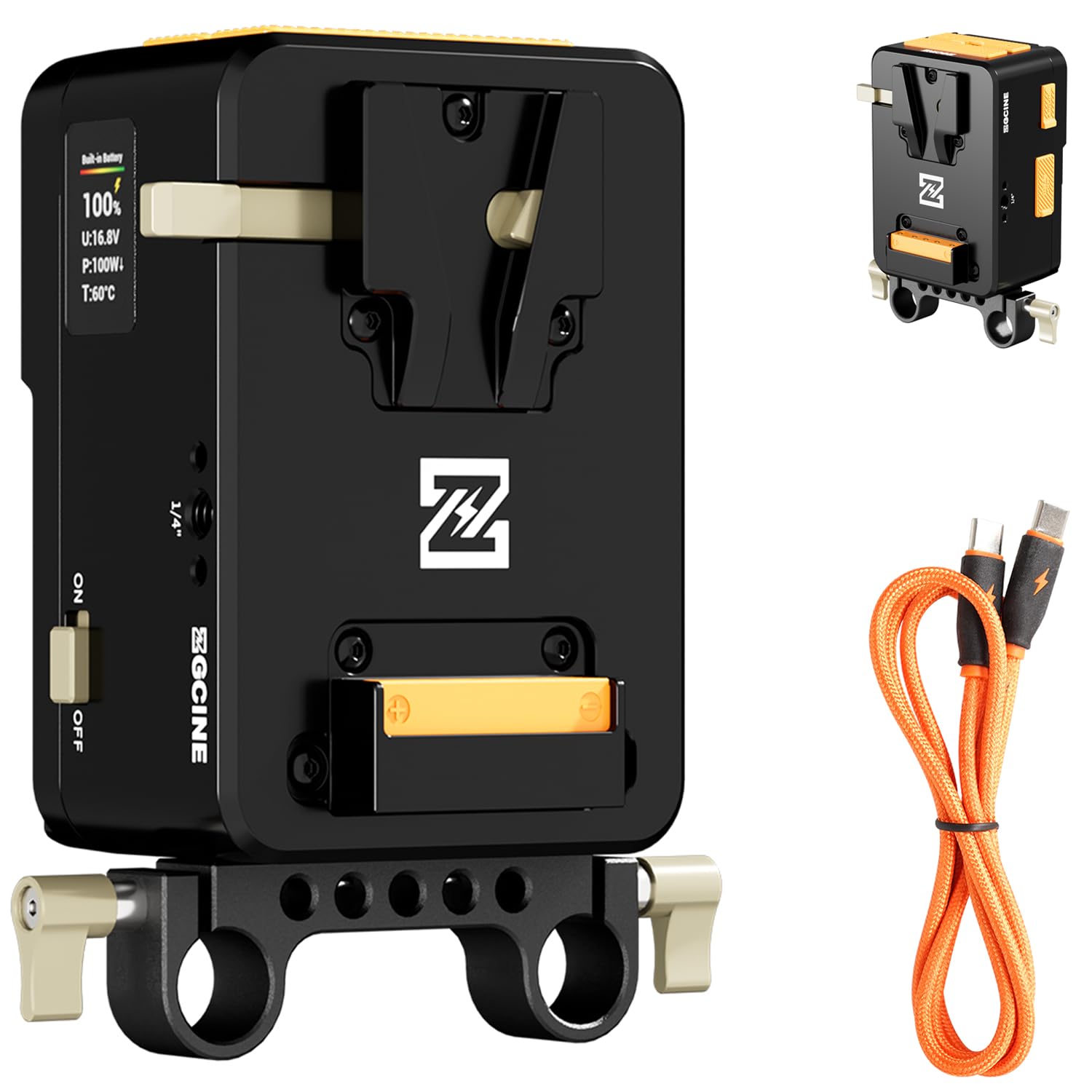 ZGCINE VM-HS1 Hot-Swap V Mount Battery Plate 50Wh/14.8V with Dual USB-C PD 65W,4 D-Tap and Lemo Ports,0.96" IPS Display V Mount Battery Adapter for RED/Arri Cameras with 15mm Rod Clamp