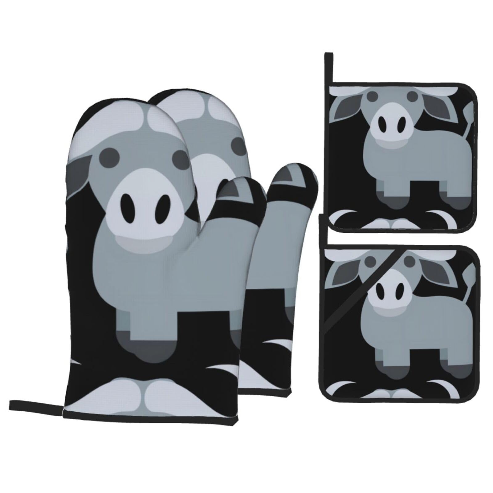 HJFCZH Water Buffalo Prints Kitchen Throw Set: Durable Oven Layers with Waterproof Polyester – 4 Piece Heat Protection System