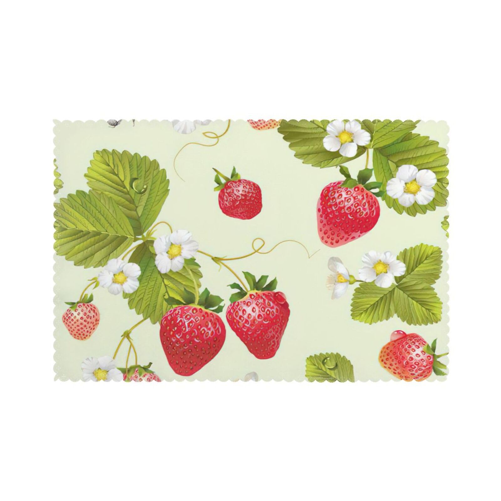 Lovely Strawberry Print Placemats for Dining Table Set of 6 12x18 Inch Table Mats for Party Kitchen Dining.