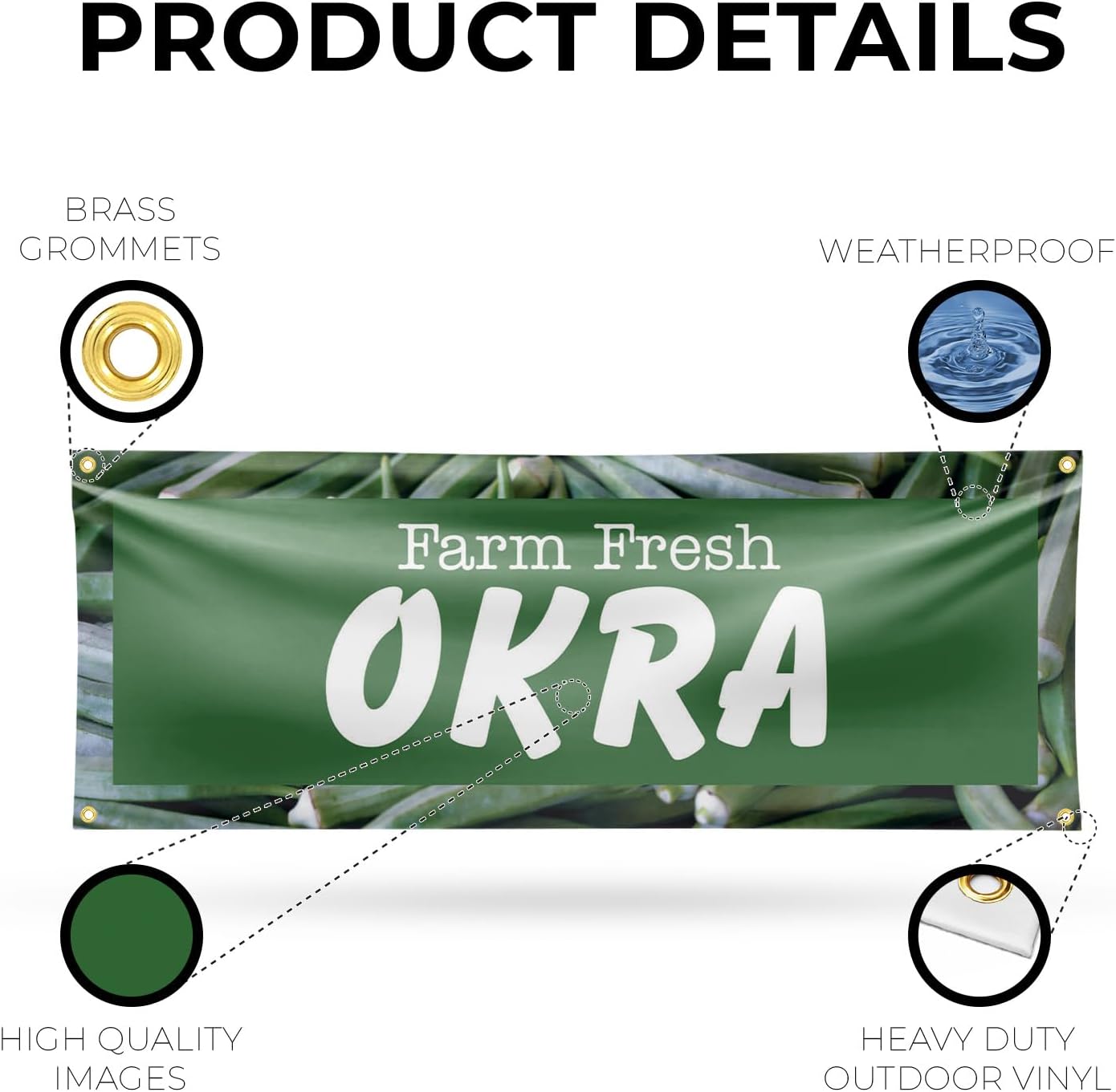Farm Fresh Okra Banner Sign 18 Inch x 48 Inch | 13 oz Vinyl with Metal Grommets | Heavy-Duty Single-Sided Outdoor Durable Printed High-Quality Weatherproof | Made in the USA