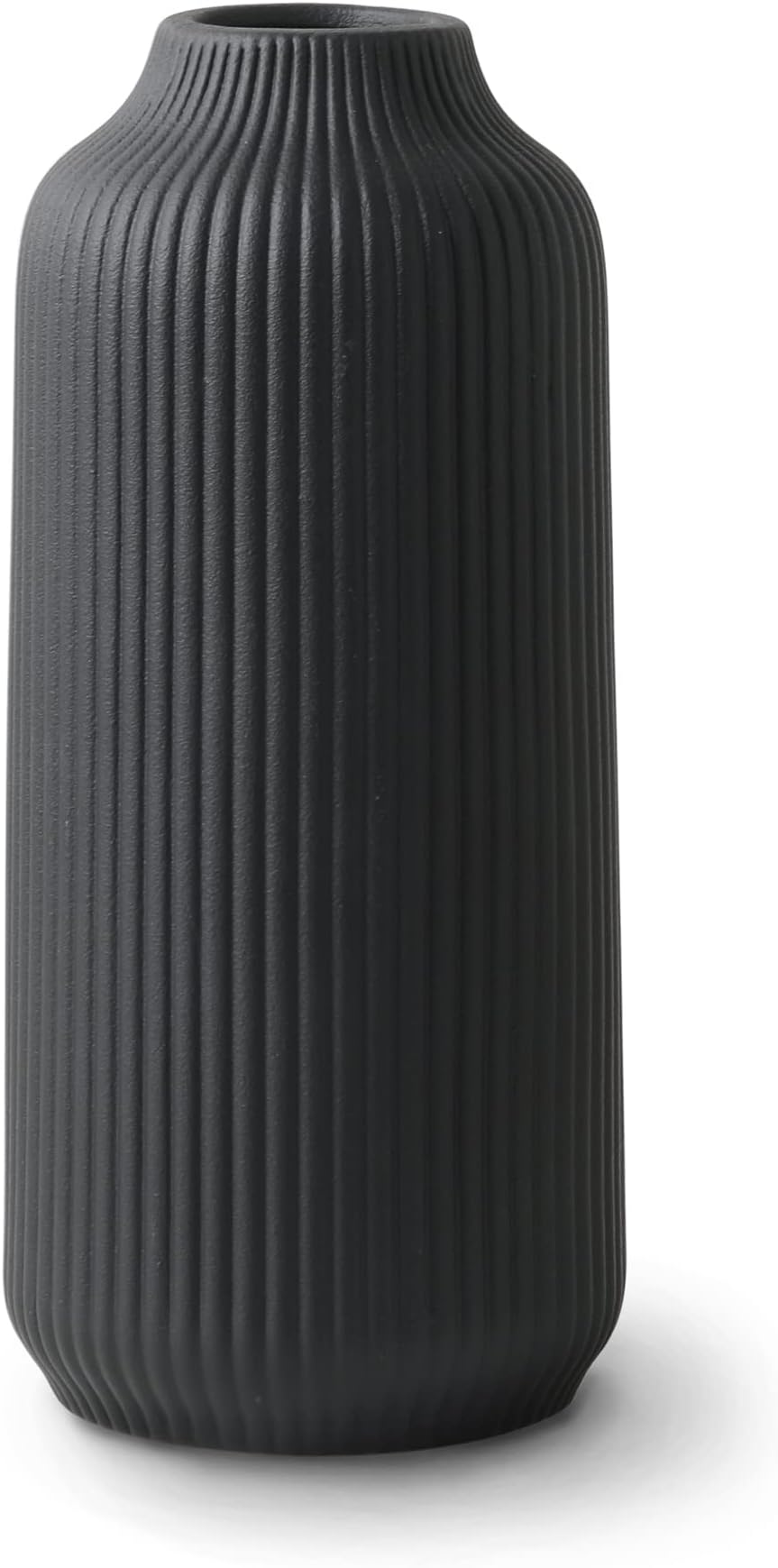 flature Ceramic Vase with Grooves - Decorative Vase Large for Pampas Grass as Boho Decoration, Tall Vase Black Matt 25 cm High for Flowers, Home Decoration for Fresh Flowers, Dried Flowers, Dining