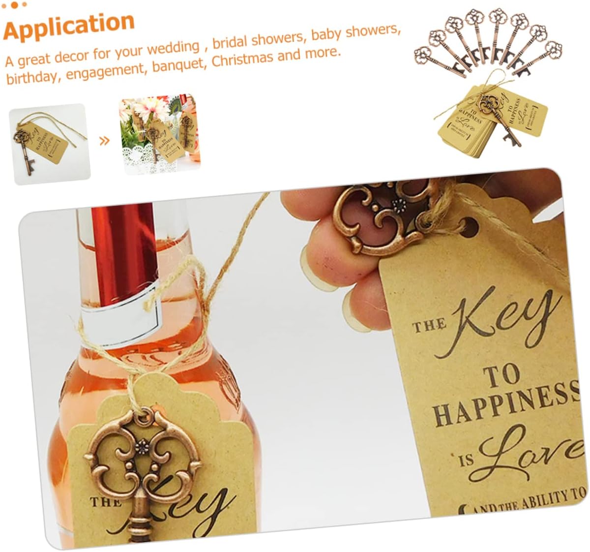 Mobestech 50 Sets Key Shaped Bottle Openers Openers with Tags and Ropes Wedding Favors and Party Supplies for Guests Easy to Use and Convenient