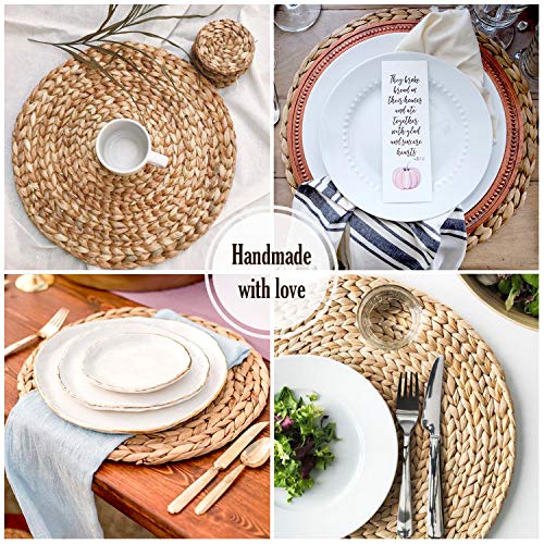 Image of Woven Placemats Set of 6, Table Mats Set of 6, Water Hyacinth Round Placemats for Round Table, Chargers for Dinner Plates, Wicker Chargers for Dinner Plates, Woven Placemat, Place Mats 13.4 in