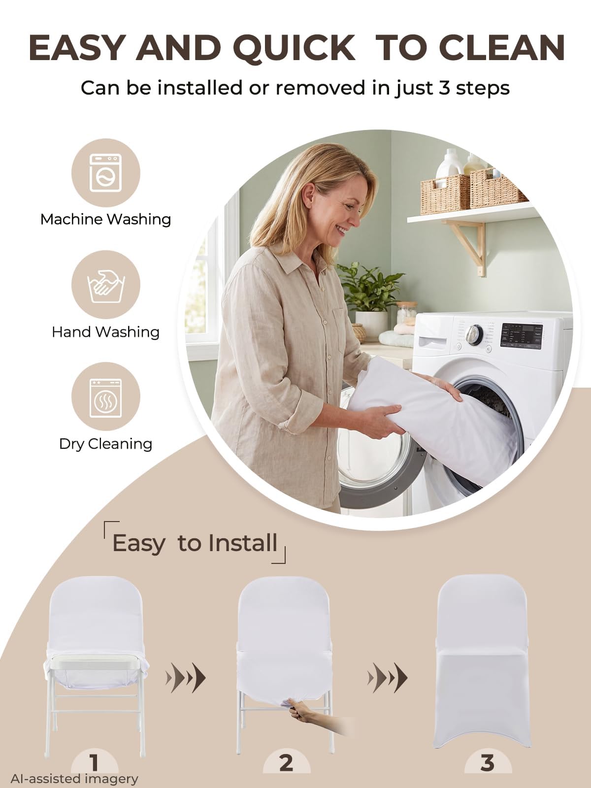 FOHERE Folding Chair Covers 30Pcs Stretch Spandex Chair Cover, Universal Fitted Slipcovers, Washable Chair Cover Protector for Wedding Party Banquet Holiday Celebration Decoration, White