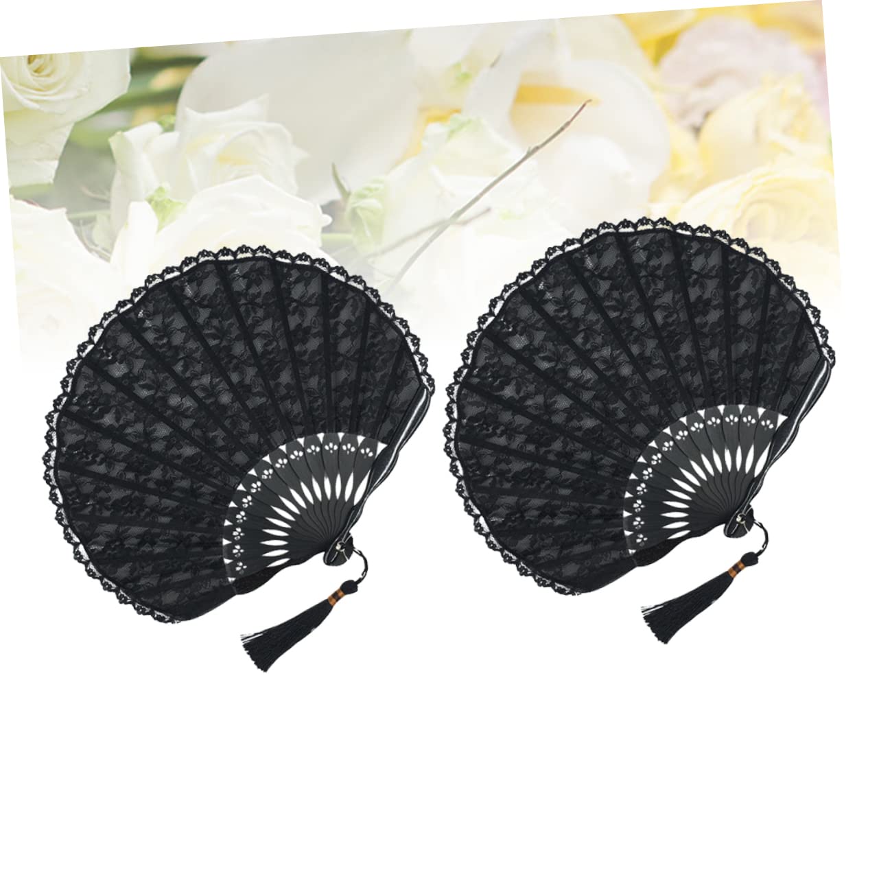 STOBAZA 4stücke Handgefertigte Retro Fächer Spitze Design Faltbare Japanische Stil Handventilatoren Für Damen Hochzeits Und Partysouvenirs Schwarze Oberfläche Mit Spitzenverzierung