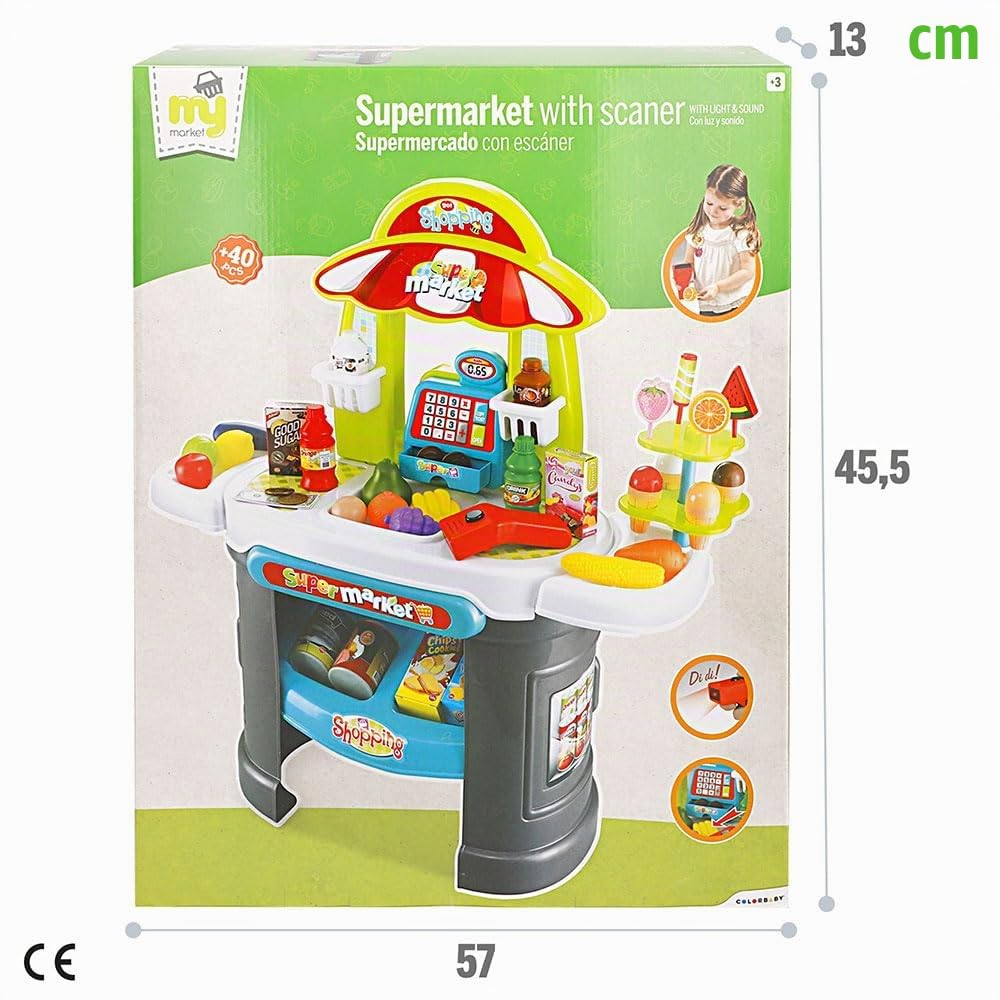 COLORBABY My Home - Supermercato giocattolo My Home con scanner, luce e suono, misura 66 x 25 x 68 cm, include più di 40 accessori, negozio per bambini, gioco educativo per bambini +3 anni (47966)
