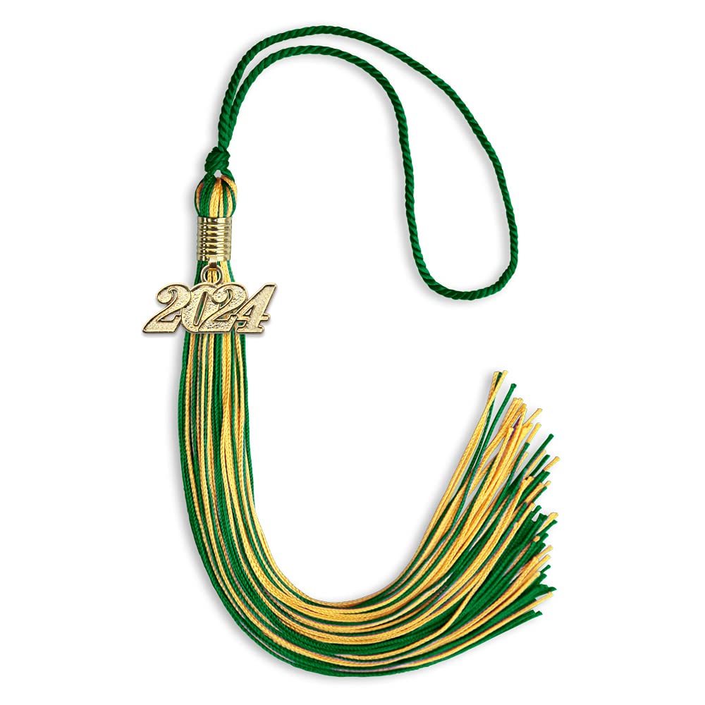 Endea Graduation Mixed Double Color Tassel with Gold Date Drop (Green/Gold, 2024)