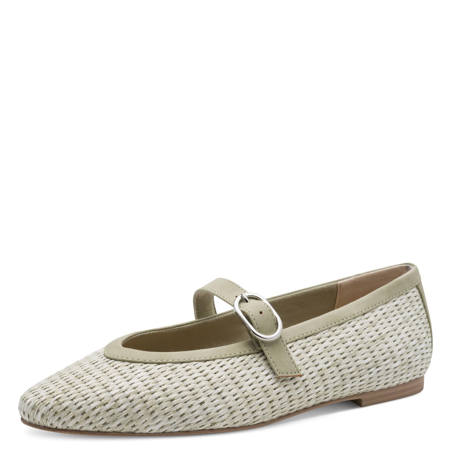MARCO TOZZI Women Ballet Flats Soft Feel Me Footbed Soft Lining Vegan Strap, Khaki (Moss), 7.5 UK