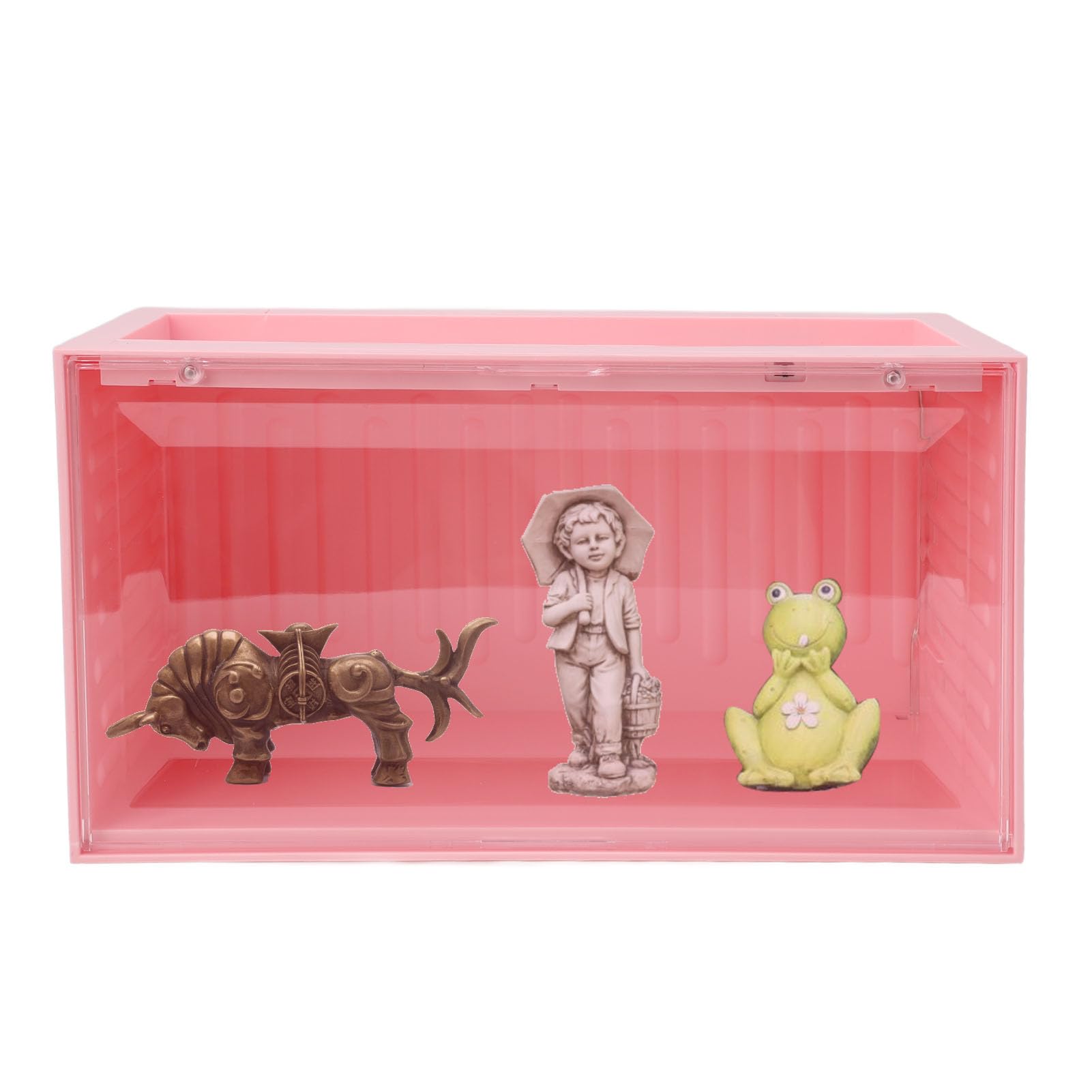 Figurenvitrine mit Licht HIPS PET 2-stöckige Mini-Figurenvitrine 12 LEDs Staubdicht Stapelbar Anschließbares Regal für Sammler-Schreibtischdisplay (PINK)