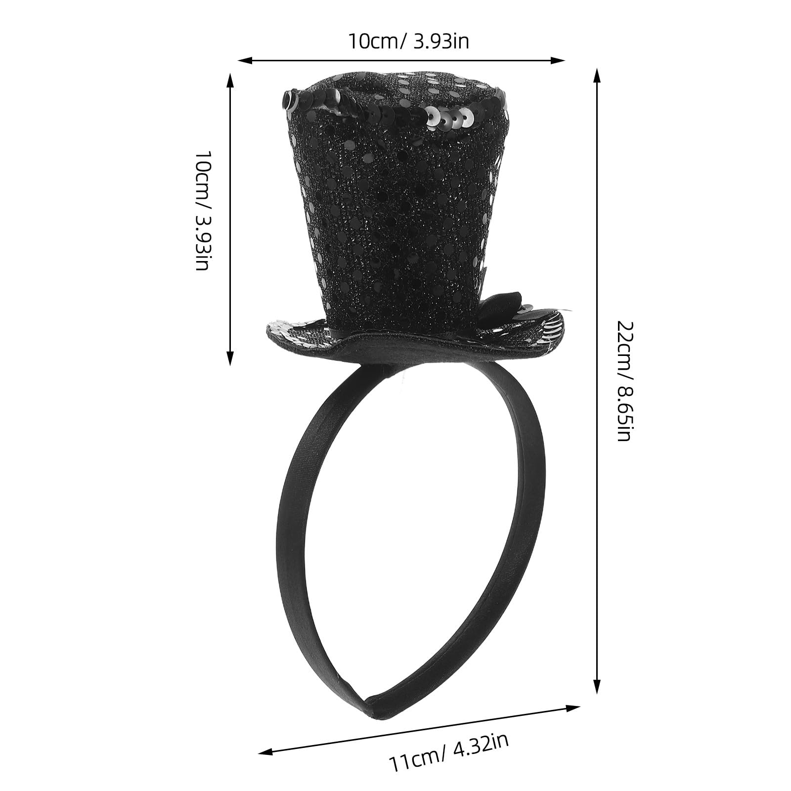 UKCOCO Mini Top Hat Headband: Black Mini Tophat for Women with Sequins - Image 2