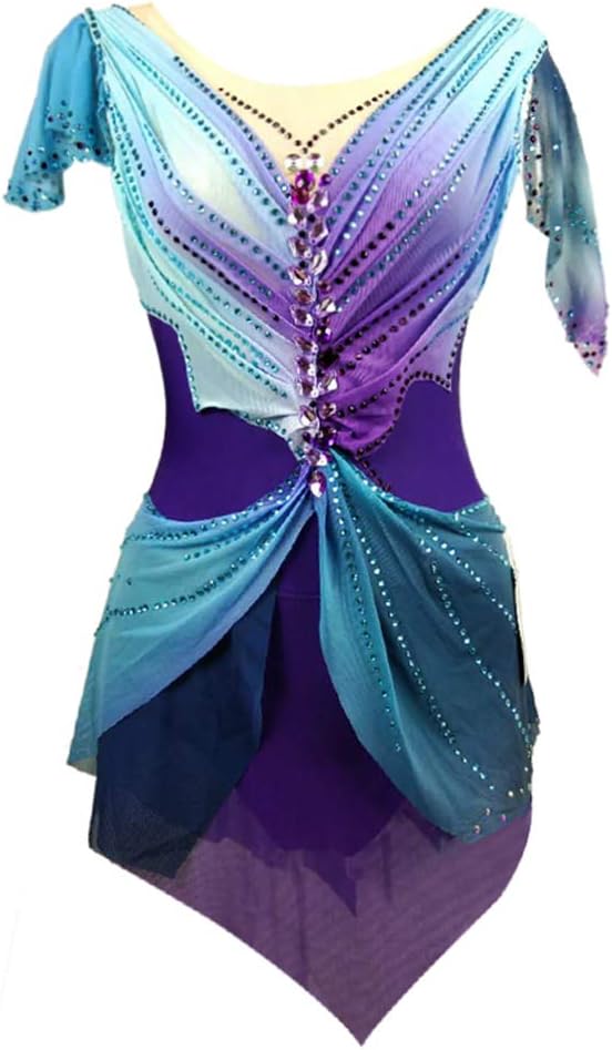 Purple Figure Skating Dress Girls Women Finger Point Sleeves Ice Skating Skirt Long-Sleeved Spandex Skirt Competition Dresses