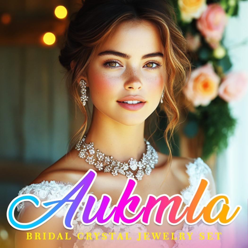 Aukmla Crystal Bridal Wedding Jewelry Set Silver Sparkly Rhinestone Necklace Earrings Sets Prom Costume Necklaces for Women and Brides - Image 7