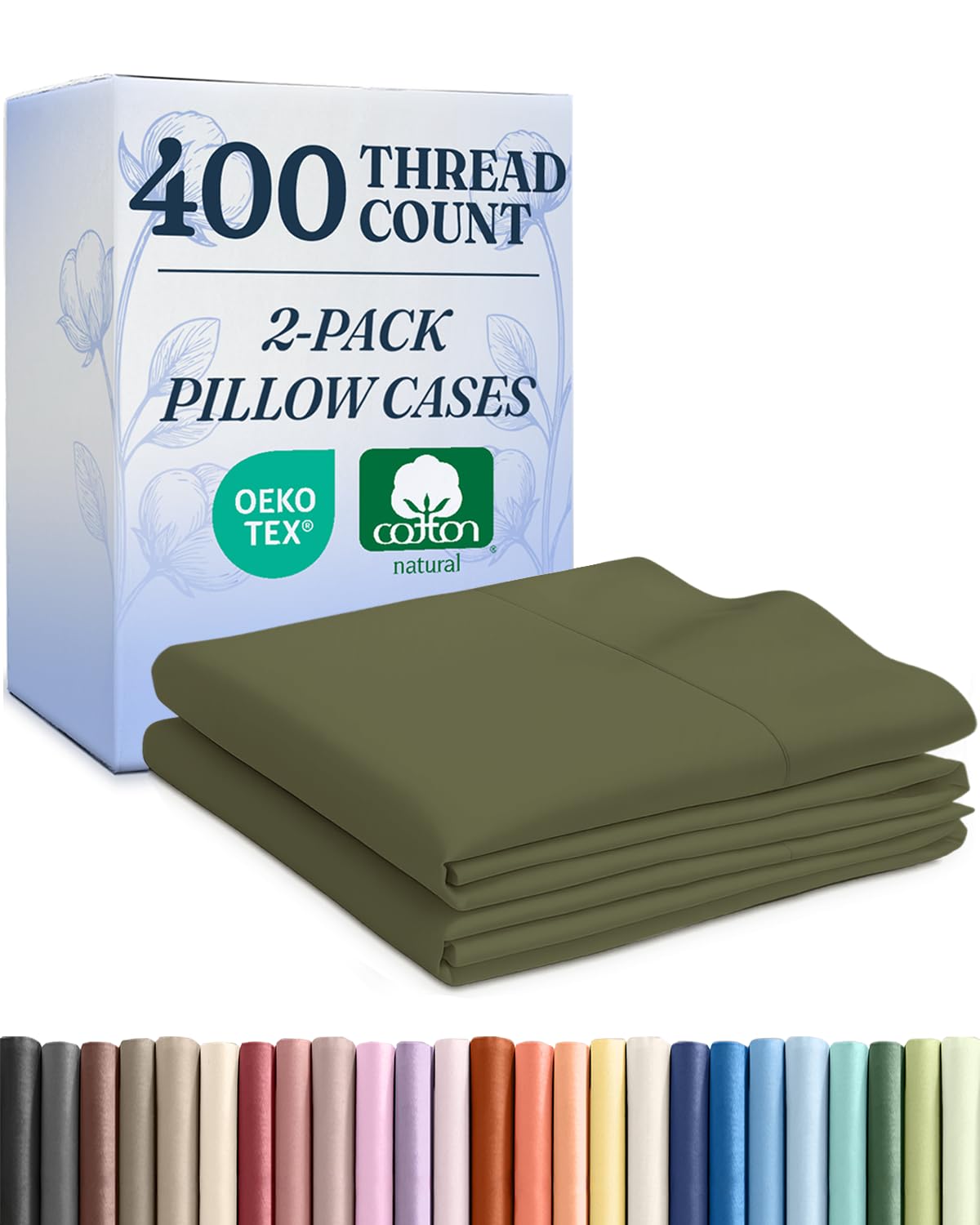 100% Cotton Pillow Cases Queen Size - Cooling, Breathable & Soft Pillowcase Covers Set of 2 - 400 Thread Count Cotton - Wrinkle Free - Machine Washable Protectors - Luxury Hotel Bedding - Sage Green