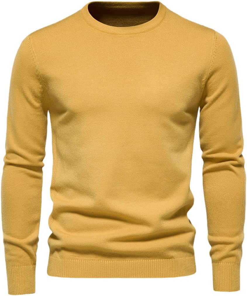 Niiyyjj Winter Thickened Knitted Pullover Men's O-Neck Solid Color Long-Sleeved Warm Slim Sweater Yellow EUR M 55-65 Kg