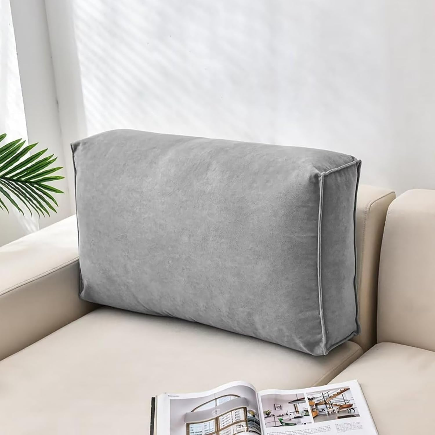 Coussins de dossier de canapé - Grand coussin de dossier pour canapé, tête de lit, coussin de taille, coussin confortable pour lire - Coussin de soutien lombaire (Gris, 80 x 45 x 12 cm)
