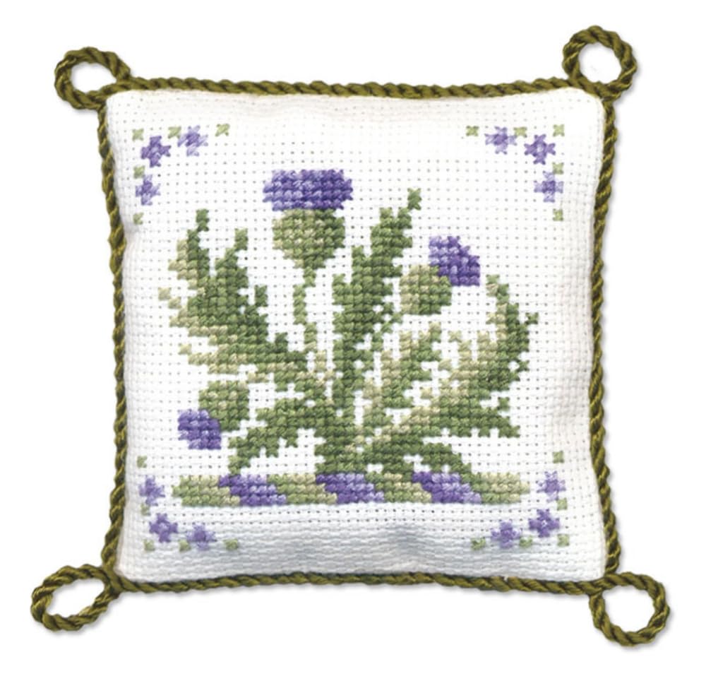 Victorian Thistles Pin Cushion - Cross Stitch Kit
