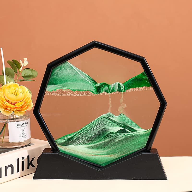 rysnwsu Octagon Dynamic Sand Pictures, Amazing Moving Sand Art, Glass 3D Deep Sea Sandscapes Art Décor, Relaxing Relieve Deskto for Home Decor and Office for Women Men's Present