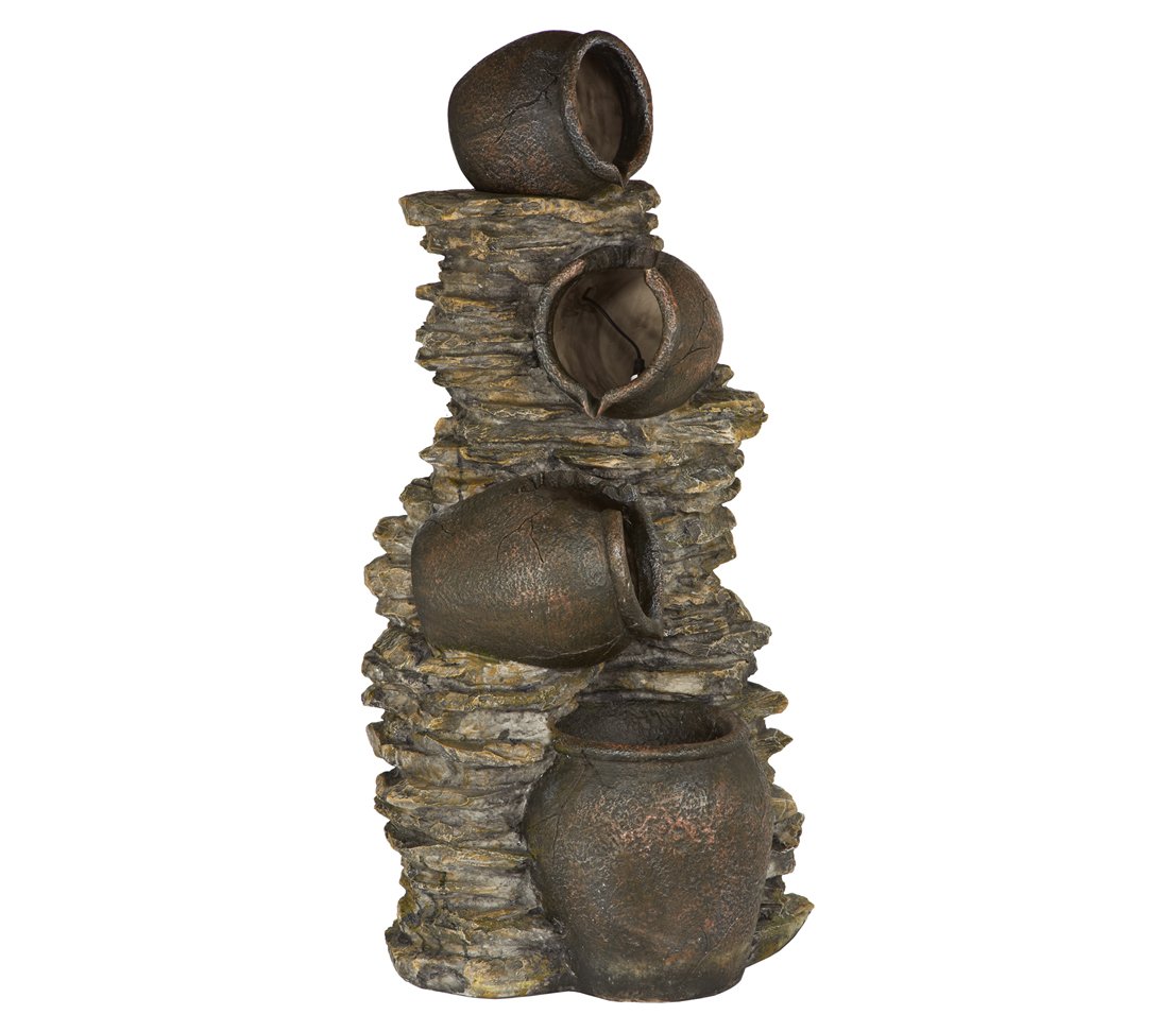 Dehner Gartenbrunnen Krüge, Outdoor-Brunnen, mit LED-Beleuchtung, solarfähig, ca. 60x46x118 cm, Polyresin, dunkelbraun/ gold