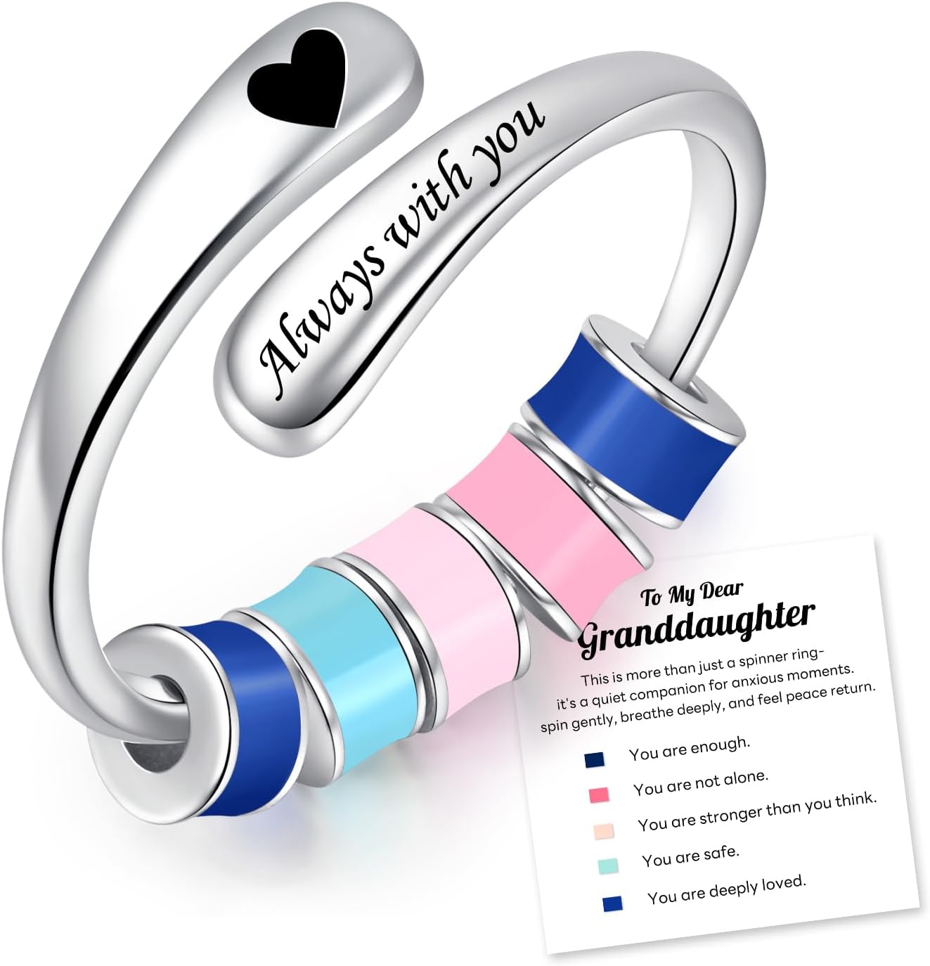 Anxiety Ring for Women 925 Sterling Silver Adjustable Fidget Spinner Ring with Rotating Beads Stress Relief Jewelry for Women