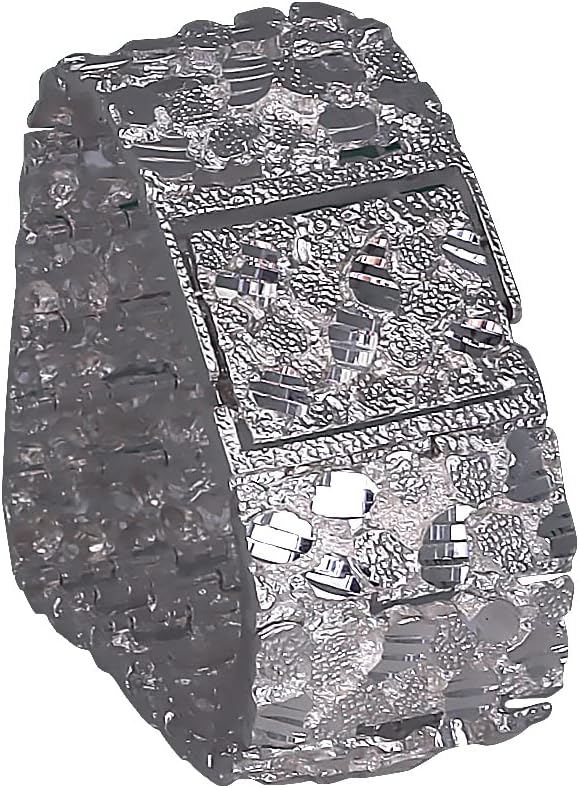 Huge Heavy Sterling Silver Nugget Bracelet with Stunning Diamond Cuts - 29mm Width, 8.5 Inches - Image 4