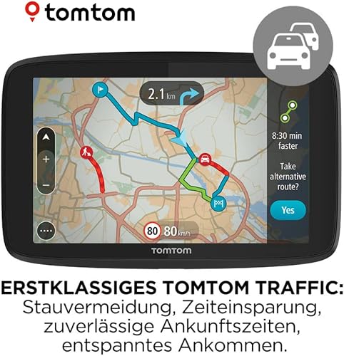 Tomtom GPS Voiture GO Essential, 6 Pouces, Info Trafic, Essai des Alertes de Zones de Danger, Cartes UE, Mise à Jour Via WiFi, Appels Mains-Libres, Fixation Magnétique Alimentée Noir - 6