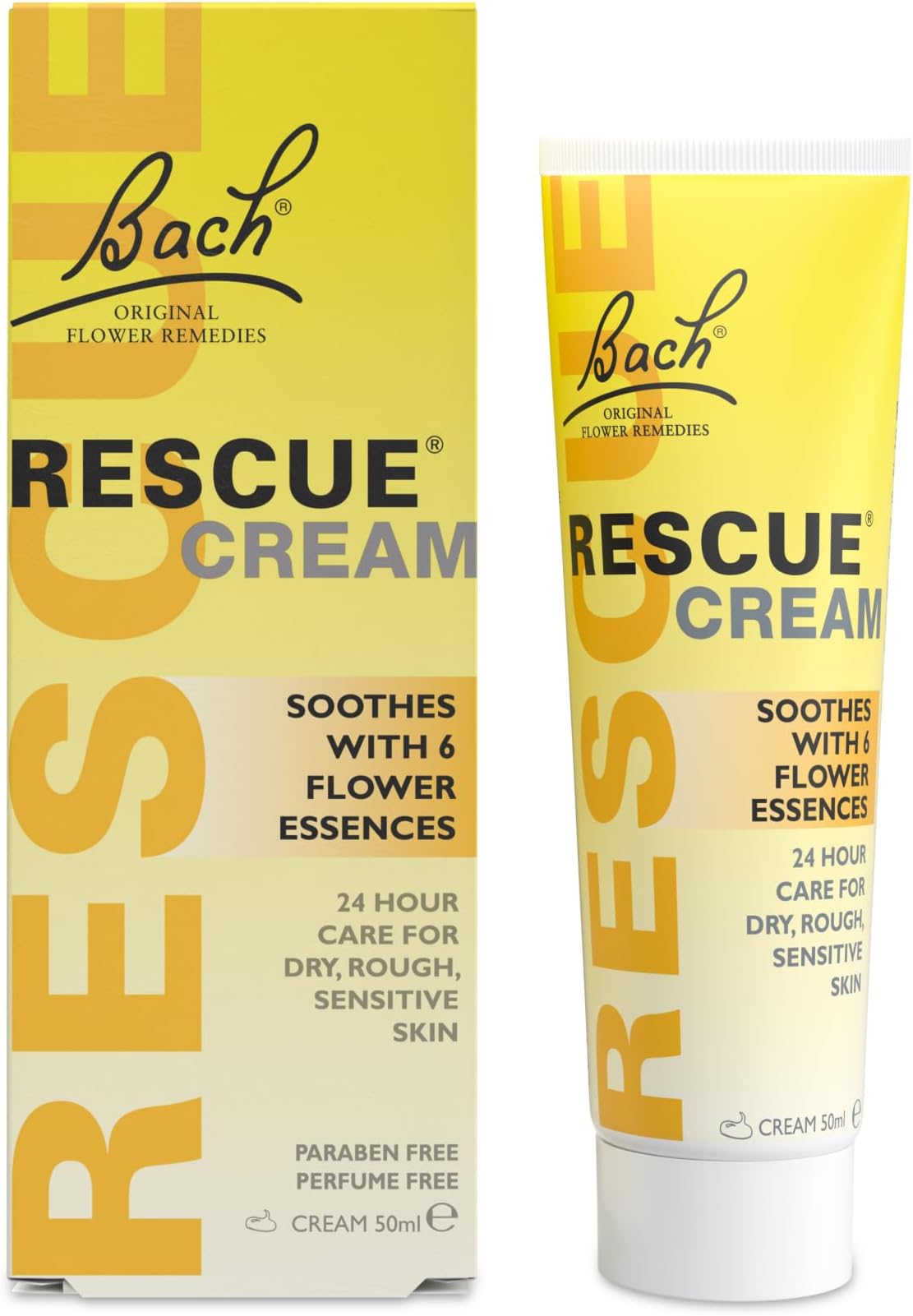 Rescue Cream, 24 Hour Moisturising Cream with Flower Essences for Emotional Wellness and Balance, Fragrance Free, Only for Skin, 1 x 50 ml