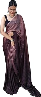 SIRIL Women's Georgette Printed Zari Striped One Minute Saree Ready to Wear With Unstitched Blouse Piece