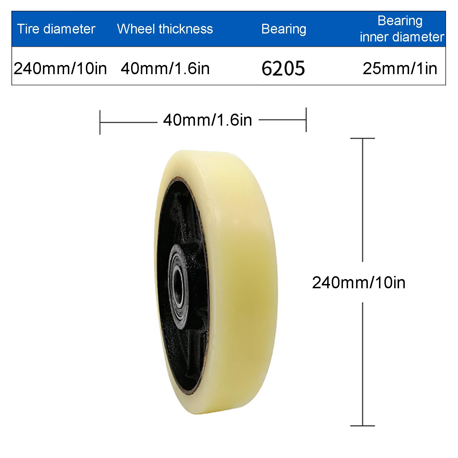 Rueda de Repuesto para Silla de Ruedas, Ruedas de Goma de Poliuretano de Nailon Resistente, Piezas de Repuesto con Cubo de Rueda de Metal para Ruedas de Carro de Empuje/24Cm/10In
