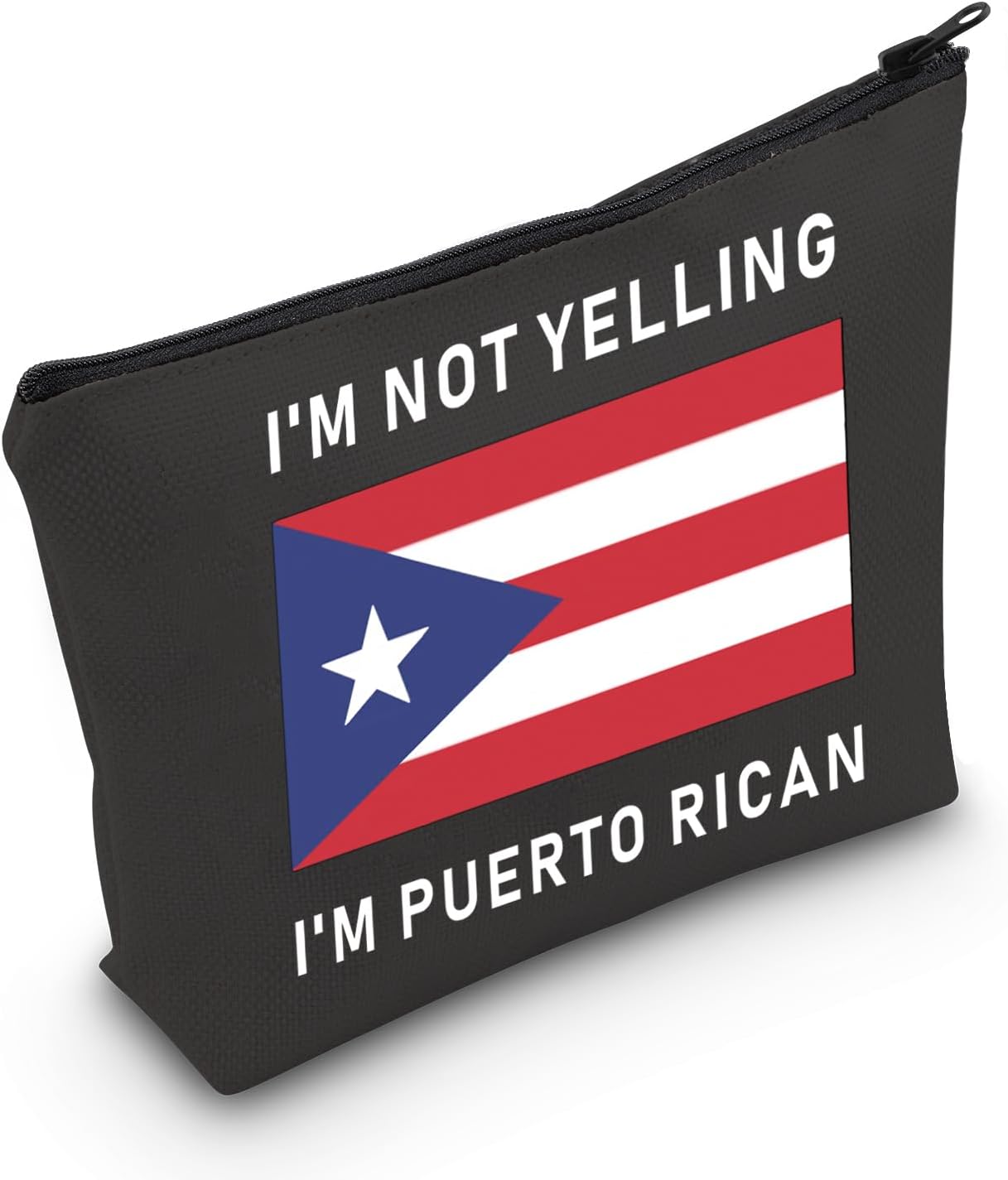 LEVLO Funny Puerto Rico Cosmetic Bags Souvenirs I'm Not Yelling I'm Puerto Rican Makeup Bags Puerto Rican Root Flag Travel Gifts (Puerto Rican+black)