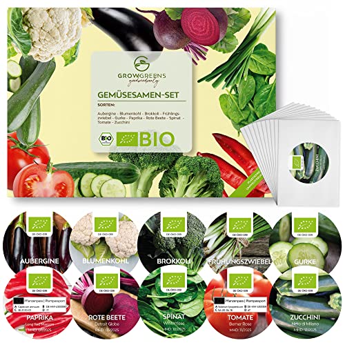 BIO Kit de graines potager avec 10 variétés de légumes - semis potager de culture biologique prêt à pousser idéal pour terrasse, balcon & jardin