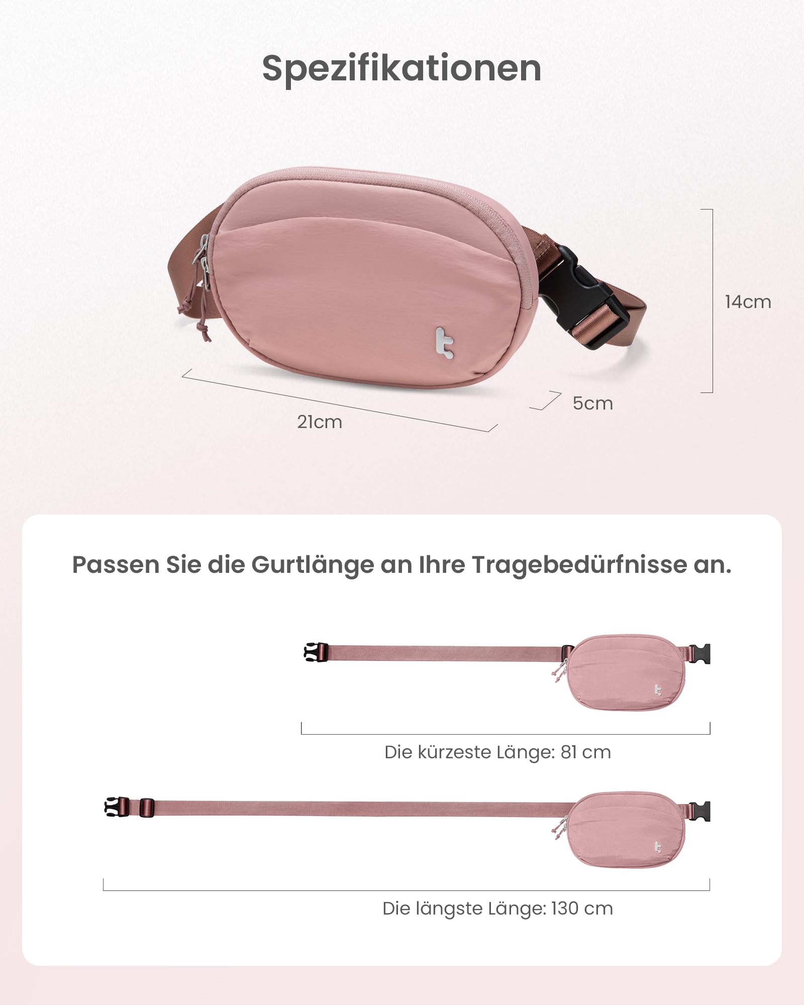 tomtoc Damen Bauchtasche Gürteltasche mit RFID Schutz, 1,5 Liter Klein Sling Bag Brusttasche Hüfttasche Handytasche Umhängetasche Crossbody Bag für Reise, Alltag, Festival, Sport, Wandern, Rosa