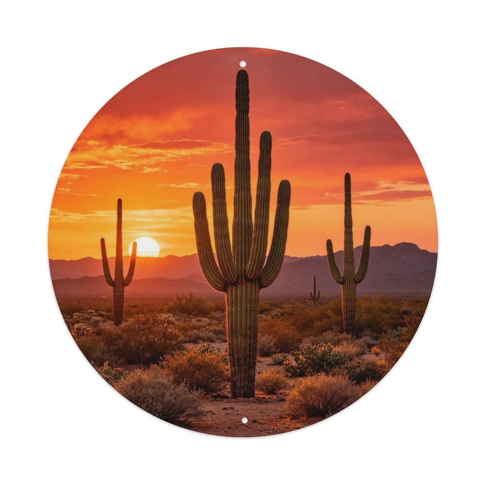 Desert Saguaro Cactus Sunset - Metal Tin Sign Plaque