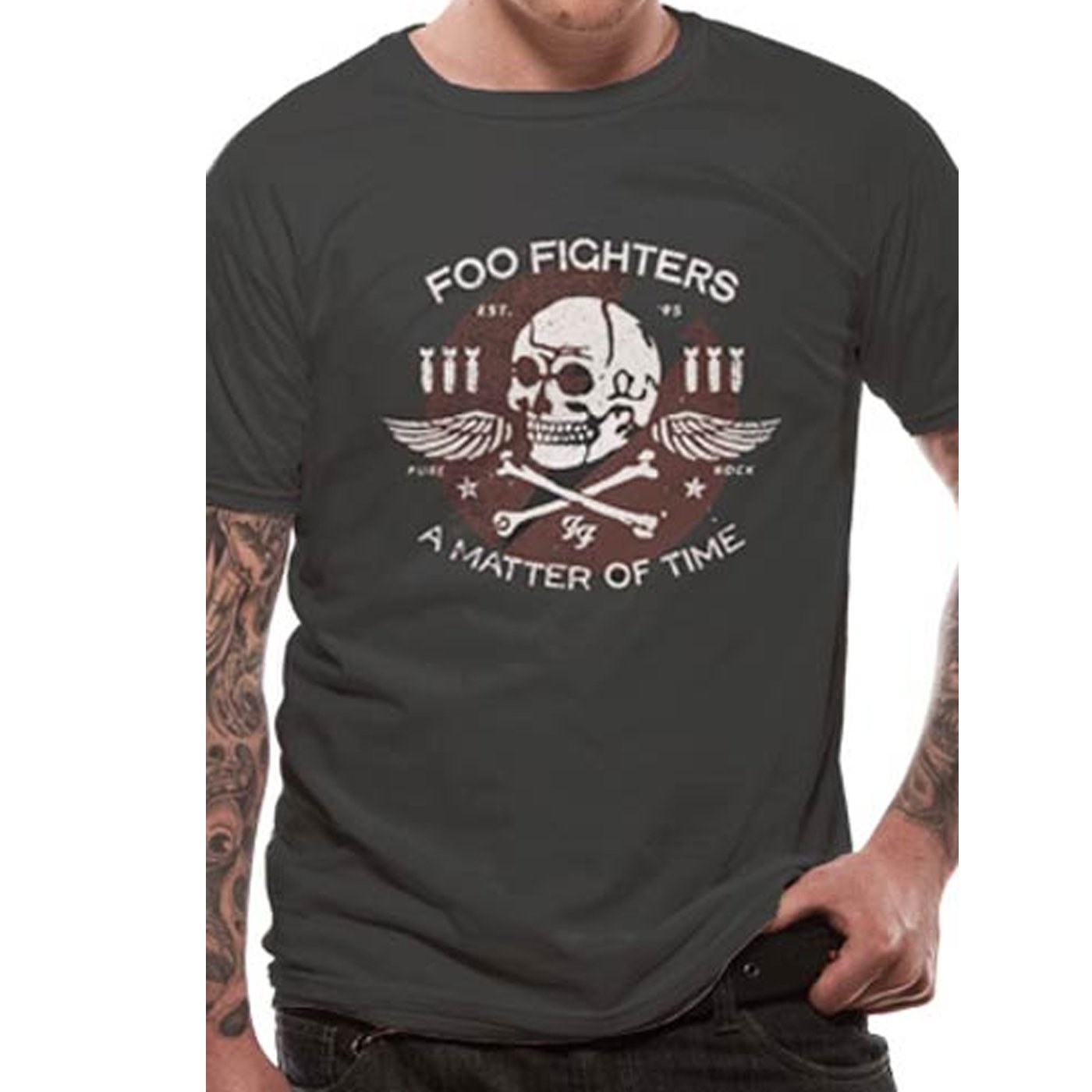 Foo Fighters Men's Matter of Time Short Sleeve T-Shirt, Grey (Charcoal), Medium