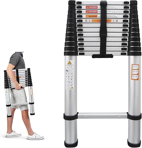Miniatura 24 de Escalera de extensión telescópica de aluminio de 16.5 pies, capacidad máxima de 330 libras, marco en A, ligera, portátil, multiuso, plegable