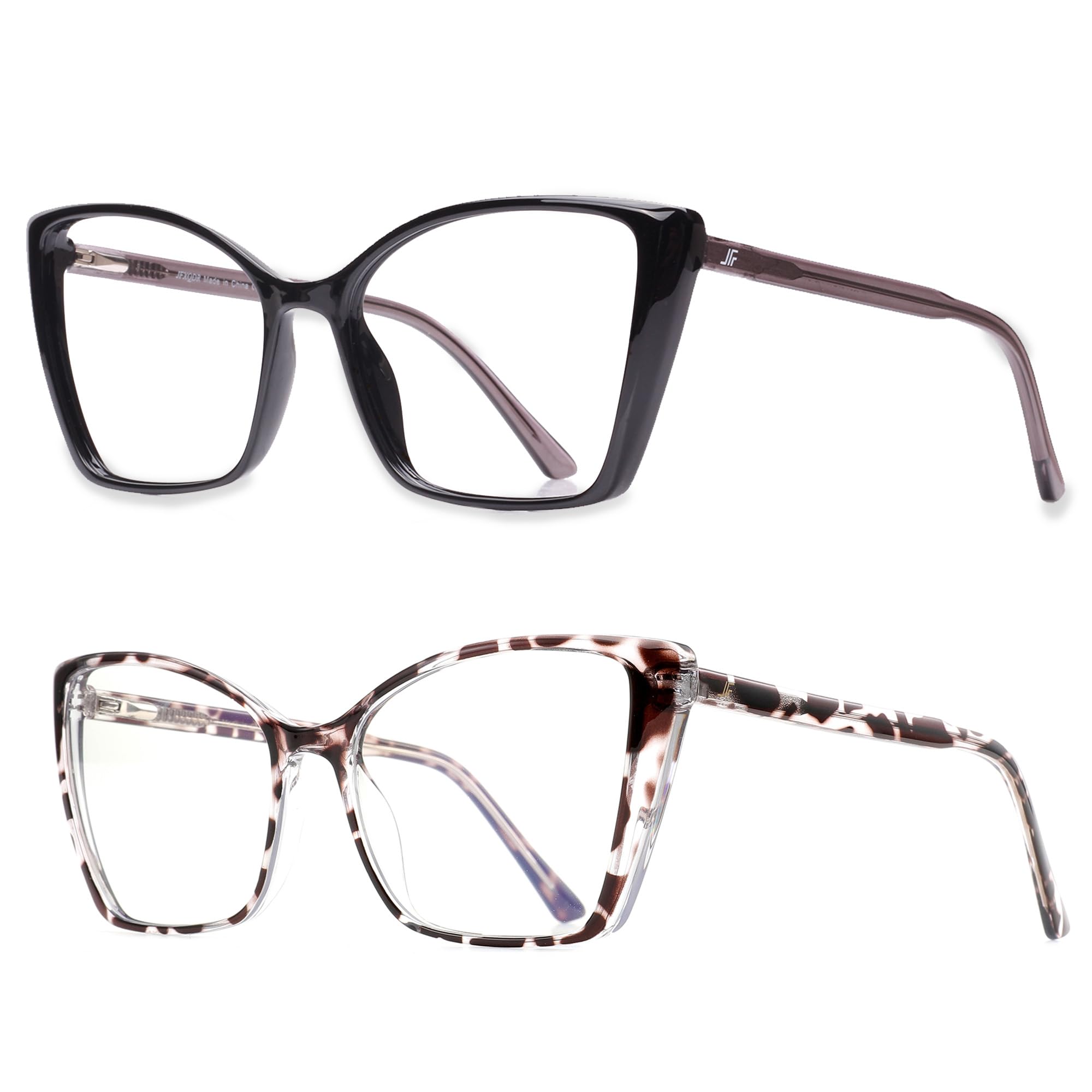 JFXQDR 2 Pack Blue Light Blocking Glasses for Women, Oversized Trendy Cat Eye Computer Gaming Glasses Anti Glare & UV Glare RF6204 (Black + Leopard
