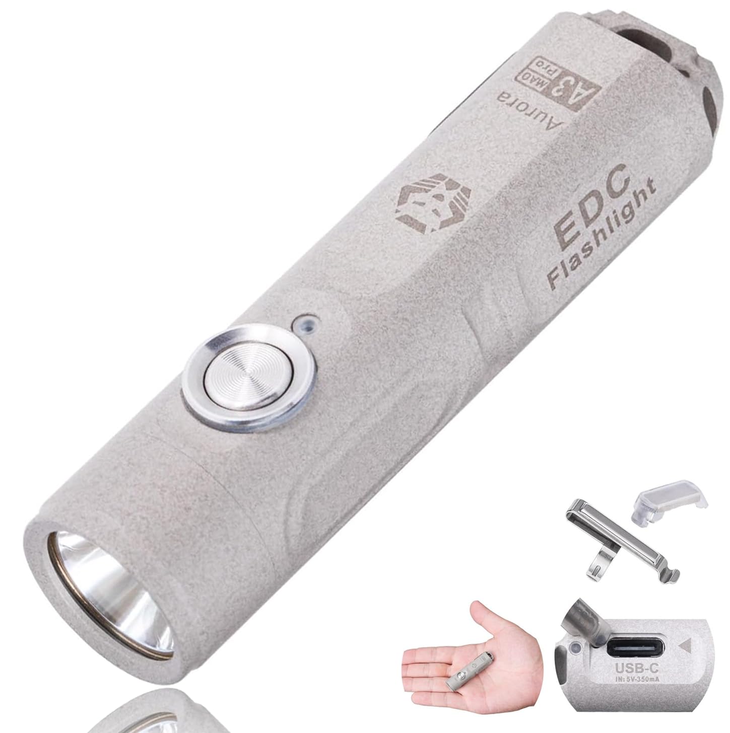 RovyVon A3 Pro G4 USB-C Rechargeable 7000K EDC Flashlight, 650 High Lumen Ultra Bright with Cool White, Momentary On, Lock Mode, Gift for Pocket Outdoor(Marble Surface), A3PRO-MG-H