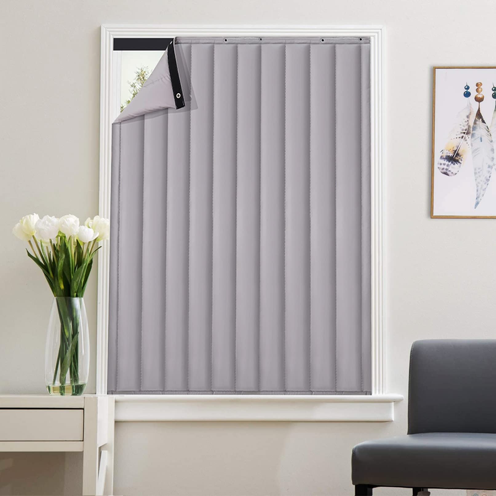 Rideau occultant résistant et insonorisant à isolation thermique pour fenêtre et séparation de pièces dans le salon, le garage, la terrasse, la cuisine