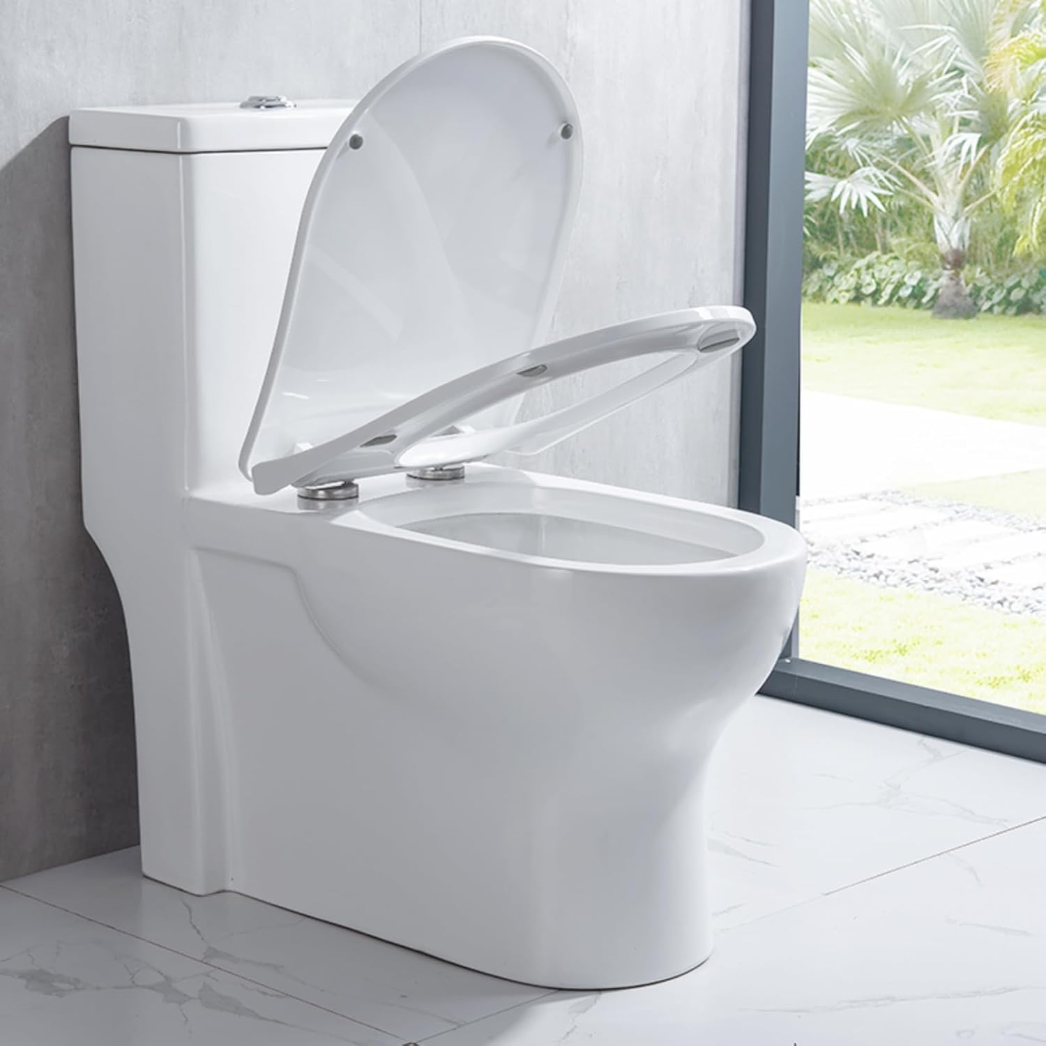 Asiento de inodoro ajustable de cierre suave, tapa de polipropileno blanco, fácil de limpiar e instalar, bisagras de 360°, liberación rápida, 46 x 36 cm, ideal para mejorar el baño