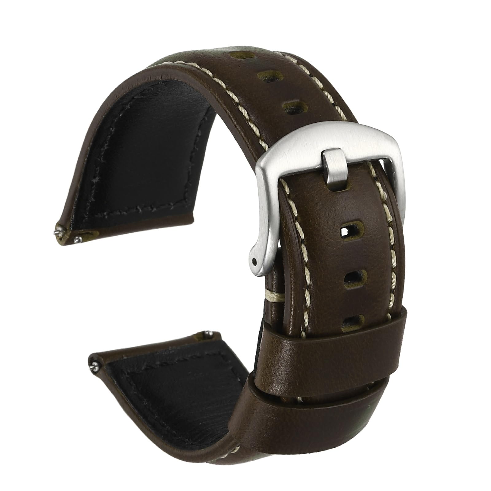 Correa de reloj de 26 mm de piel encerada verde con hebilla plateada 8
