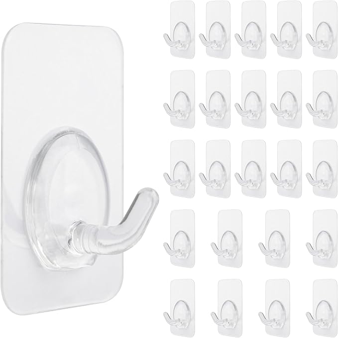 4smile Klebehaken extra stark – 24 Stück magische Haken, Klebehaken transparent für Fensterrahmen – Flexible Wandhaken selbstklebend für Badezimmer, selbstklebende Haken ohne Bohren für Deko
