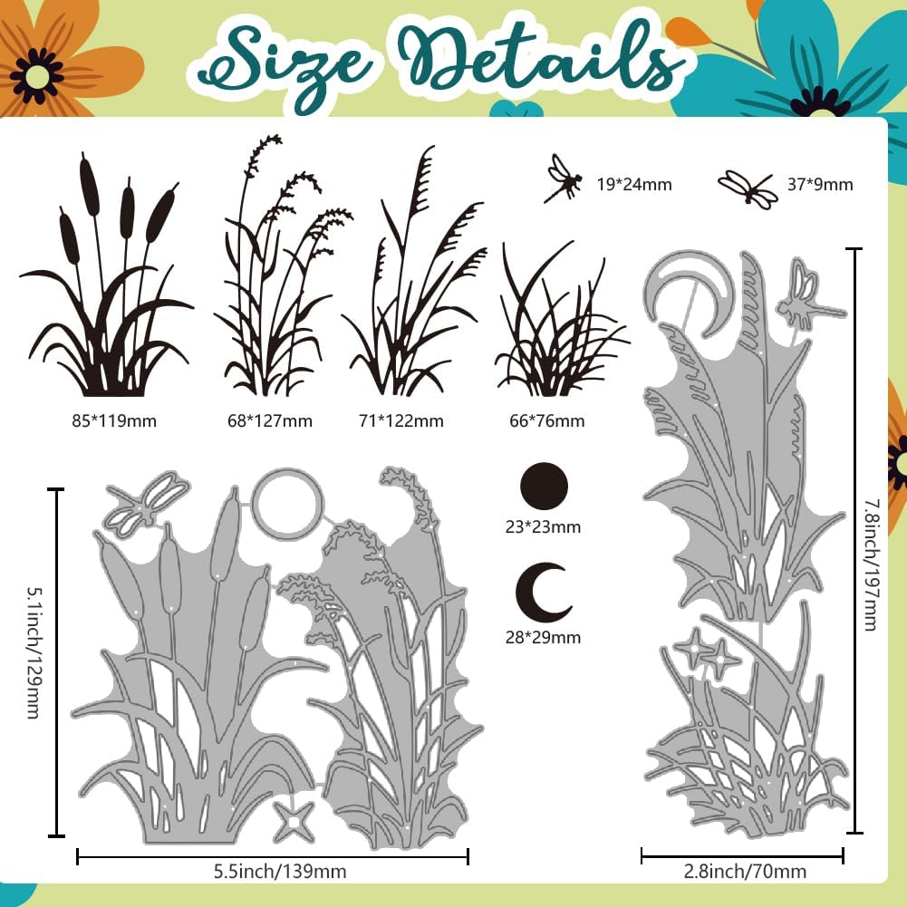Reeds Dragonflies Metal Cutting Dies Grass Die Cuts for Card Making Decorative Embossing Stencils Dies Template for DIY Scrapbooking Photo Album Paper Cards Invitation Art Craft Party
