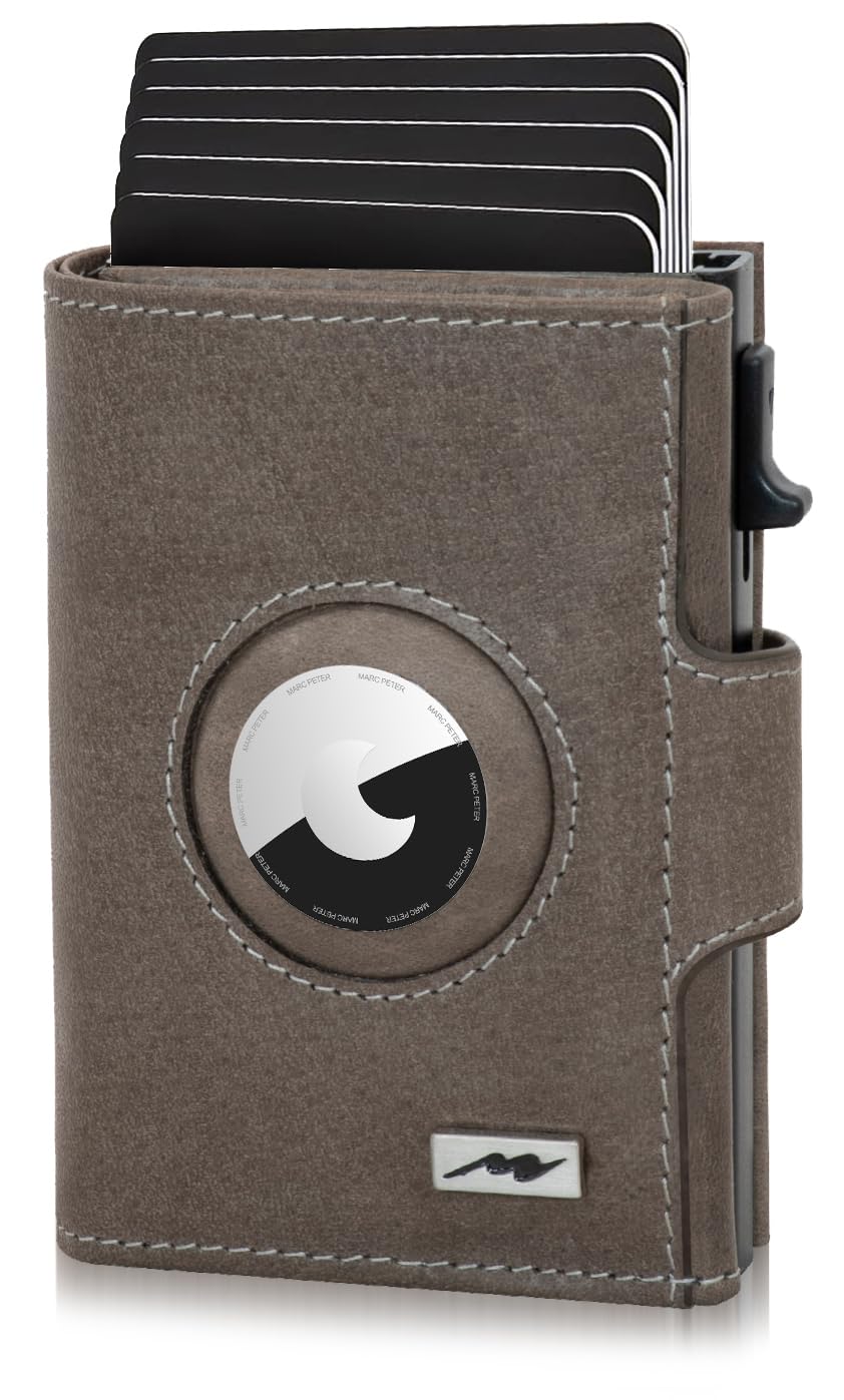 Marc Peter® Chicago Leder Push Air Slim Wallet - Airtag Geldbörse mit Münzfach - RFID Schutz kleines Mini Portmonee Leder