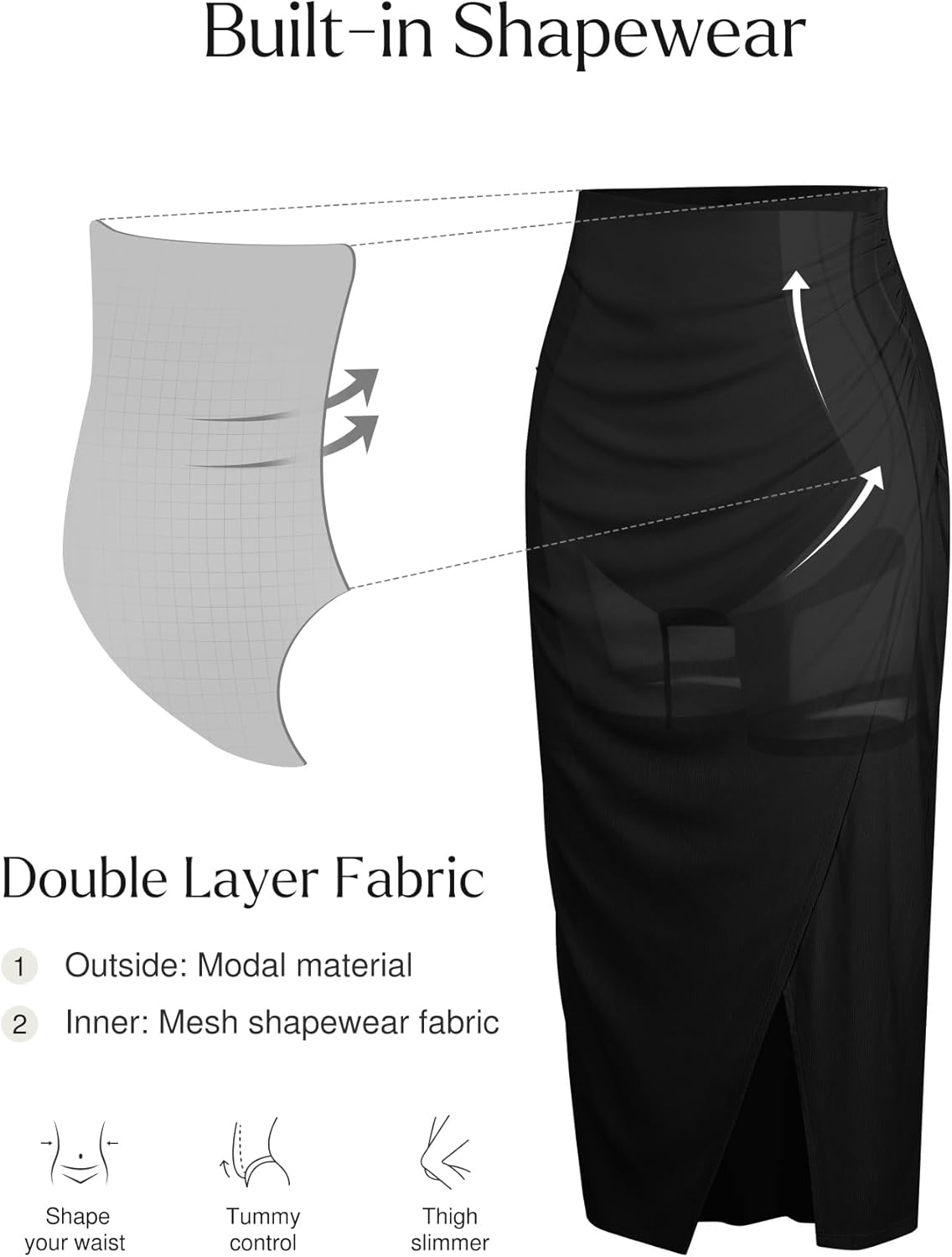 Popilush Midi Skirt with Built in Shapewear Split High Waisted Bodycon A Line Skirts for Women Slit Slim Long Skirt - Image 4