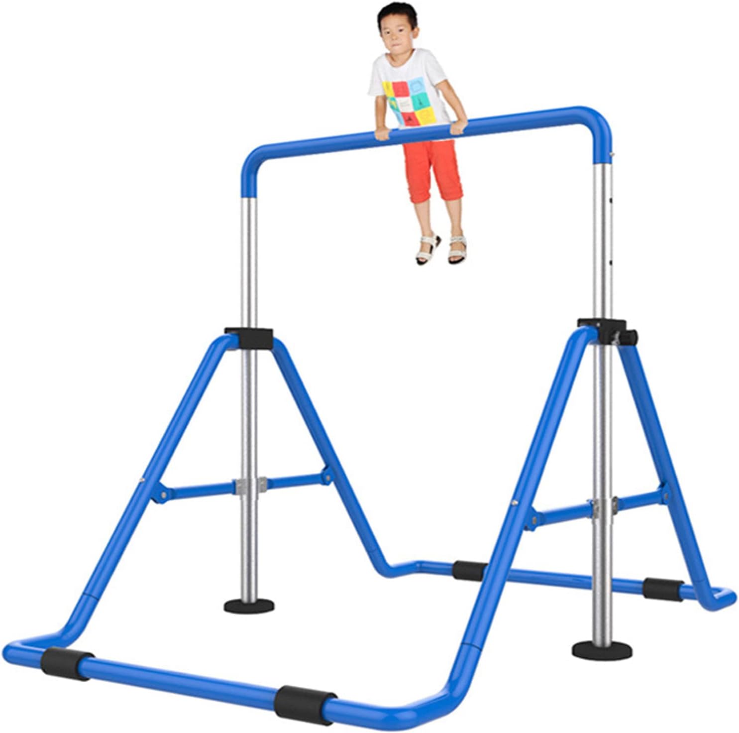 Kids Gymnastics Bar Horizontal Training Pull Chin Up Folding Junior Training Bar Height Adjustable Gym Training Equipment for Kids Home Training(Color:Blue) (Blue)