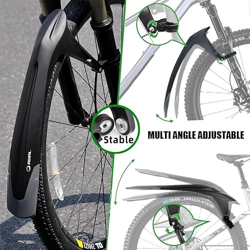 Miniatura 7 de RBRL Juego de guardabarros de bicicleta ajustable MTB, grueso y ancho universal de 24 a 29 pulgadas, defensas de bicicleta de suspensión completa,