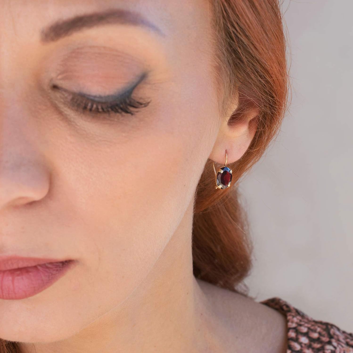 14K Gold Garnet Earrings for Women - 8x10mm Oval Gemstone - Garnet Gold Earrings - Timeless Gold Dainty Dangle Drop Earrings - January Birthstone Earrings