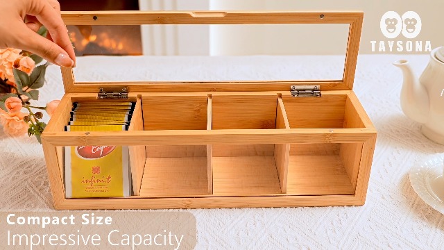 Watch Taysona Bamboo Tea Bag Organizer with Compartments on Amazon