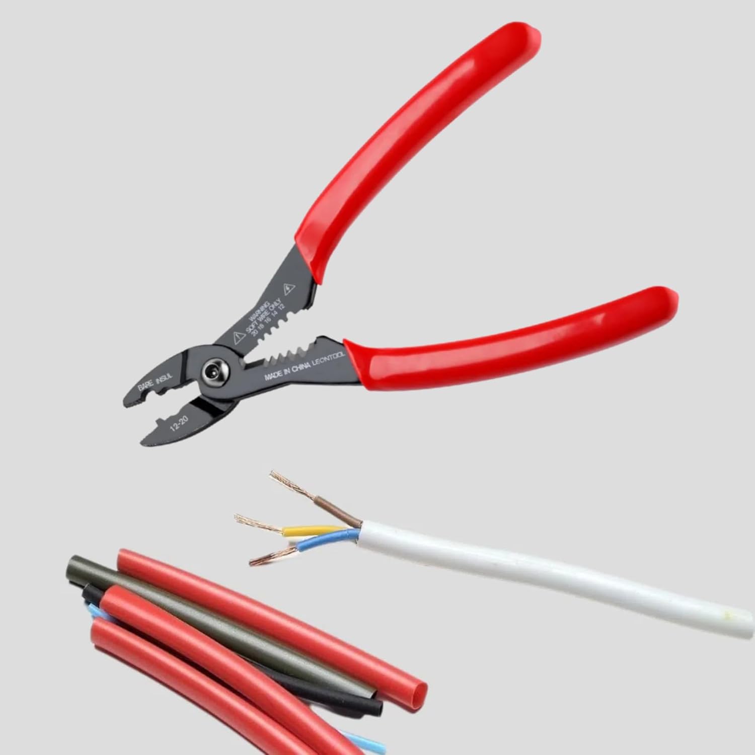 4-in-1 Wire Stripper Tool, Wire Stripper, Wire Cutters, Wire Crimping Tool, Multifunctional Electrician Pliers for Clamping, Stripping, Cutting, Crimping, 12-20 AWG, Red