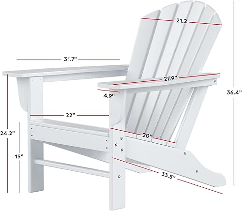 Miniatura 3 de Costaelm Silla Adirondack para exteriores, silla de patio de HDPE, resistente a la intemperie, sillas exteriores para porche, piscina, jardín,