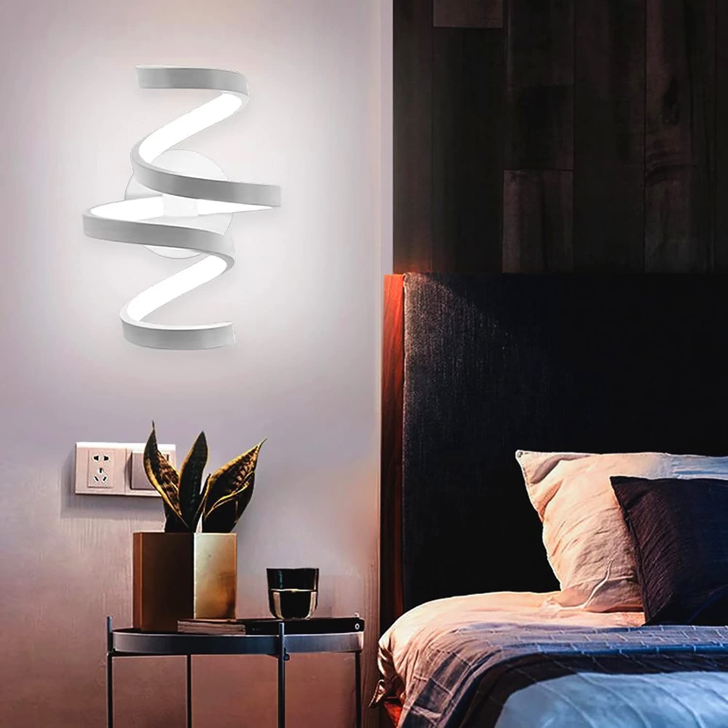 Applique da Parete retrò LED ad Anello elicoidale, in Acrilico Laminato ad Arco, 18 W, Moderna, cablata, per corridoio, Camera da Letto, Bagno, corridoio, Lampada da toel